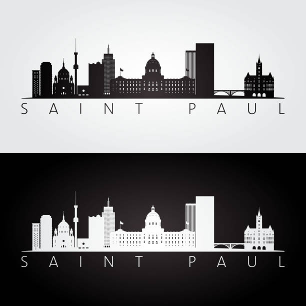 ilustrações, clipart, desenhos animados e ícones de saint paul eua skyline e marcos silhueta, - capitel