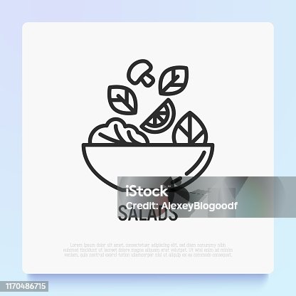 istock Salad in bowl thin line icon. Healthy food. Modern vector illustration for salad bar. 1170486715