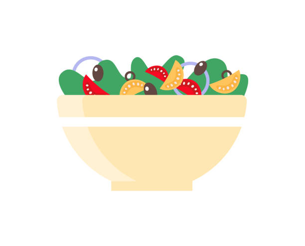 ilustrações de stock, clip art, desenhos animados e ícones de salad, veggies in bowl, color healthy food vector - salad bowl