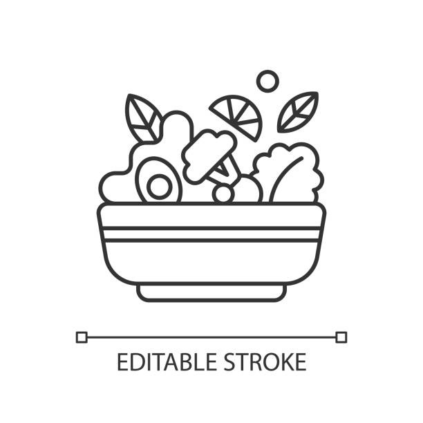 ilustrações de stock, clip art, desenhos animados e ícones de salads linear icon - salad bowl