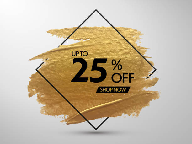 Sale banner Sale banner. 25% off discount. Vector promo banner with gold brush stroke effect. success borders stock illustrations