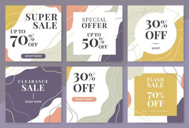 Sale banner Abstract fashion sale instagram post collection. Social media shopping sales with different offers fashion backgrounds stock illustrations