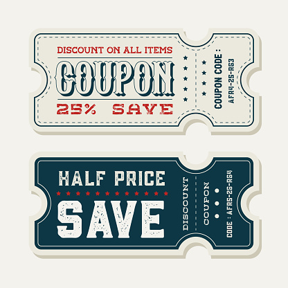 Discount coupon, Sale Coupon, voucher, tag. Vintage Style template Design vector illustration.
