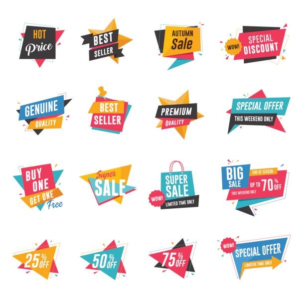 Sale & Discount Banner Set Discount and promotion banners best sellers stock illustrations