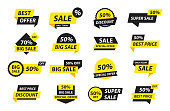 Sale tags collection. Special offer, big sale, discount, best price, mega sale banner set. Shop or online shopping. Sticker, badge, coupon store Vector Illustration