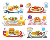 Sample food at each meal. Meals of people who should eat in a day. Ideas for creating a nutritional description for daily food.