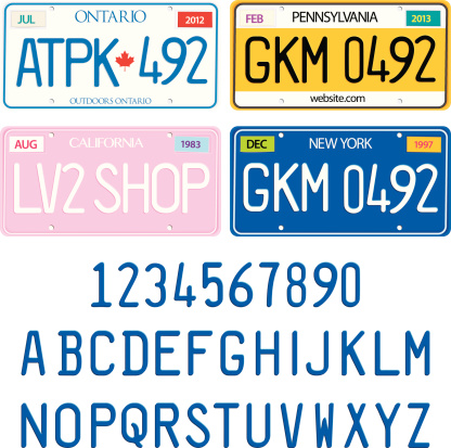 Sample License Plates with Alphabet and Numbers Vector Set