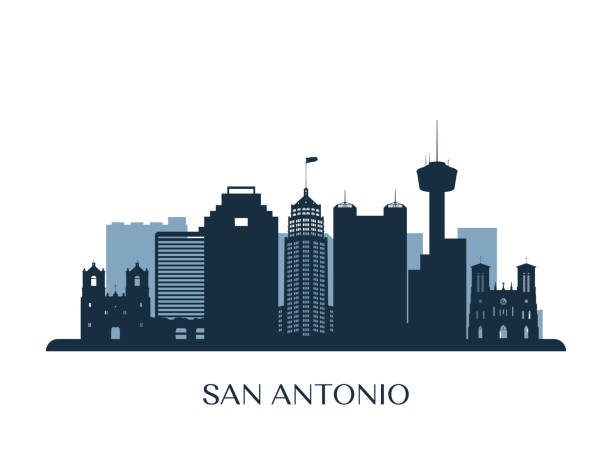 San Antonio skyline, monochrome silhouette. Vector illustration. San Antonio skyline, monochrome silhouette. Vector illustration. san antonio stock illustrations