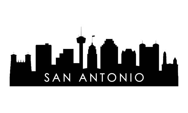 San Antonio skyline silhouette. Black San Antonio city design isolated on white background. San Antonio skyline silhouette. Black San Antonio city design isolated on white background. san antonio stock illustrations