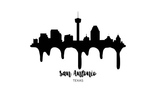 San Antonio Texas USA black skyline silhouette vector illustration on white background with dripping ink effect. Landmarks and iconic buildings of the city, easily editable san antonio stock illustrations