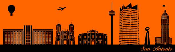 San Antonio Texas Vector city skyline silhouette - illustration, 
Town in orange background, 
San Antonio Texas san antonio stock illustrations