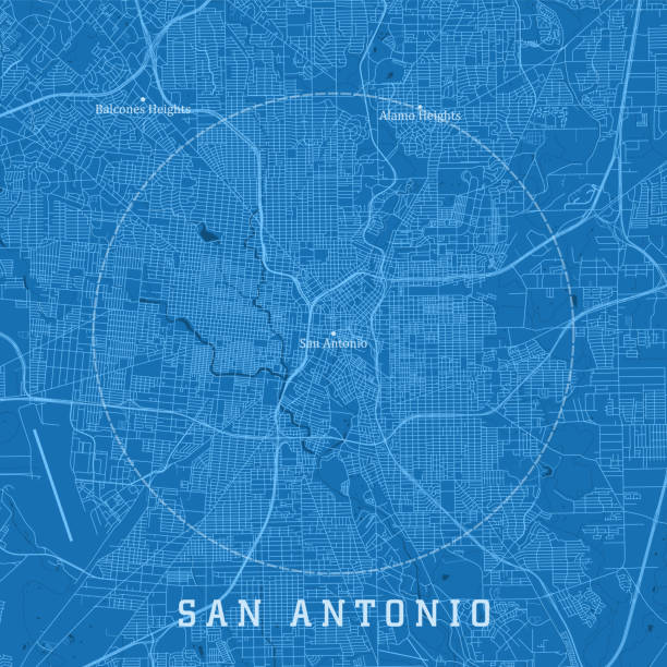 ilustraciones, imágenes clip art, dibujos animados e iconos de stock de san antonio tx city vector road map texto azul - san antonio
