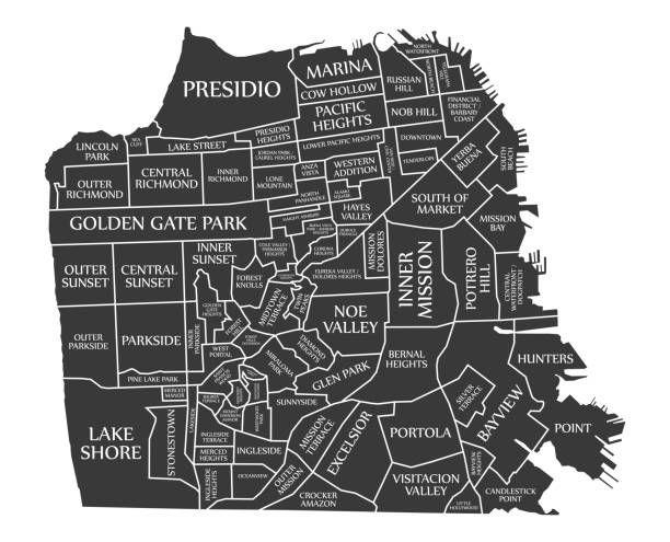 San Francisco city map USA labelled black illustration San Francisco city map USA labelled black illustration san francisco stock illustrations