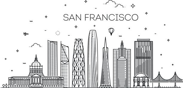 San Francisco city skyline vector background Linear banner of San Francisco city. Vector illustration san francisco stock illustrations