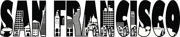 San Francisco City Text Outline Illustration San Francisco California City Skyline Text Outline Black and White Illustration alcaraz stock illustrations