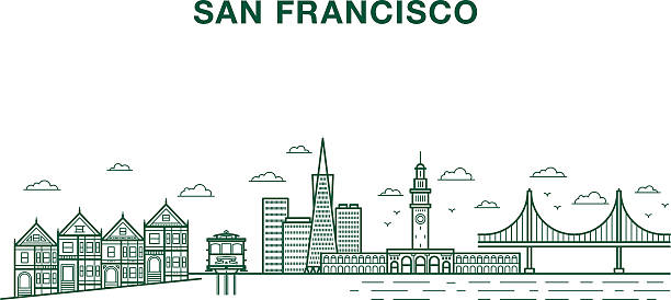 San francisco city San Francisco city illustration with most famous landmarks made in line art style san francisco stock illustrations