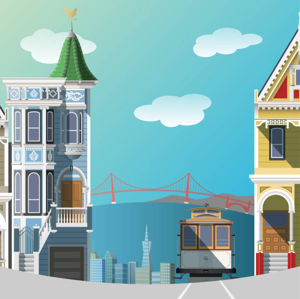 San Francisco landscape San Francisco landscape cable car stock illustrations