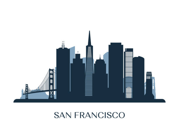 San Francisco skyline, monochrome silhouette. Vector illustration. San Francisco skyline, monochrome silhouette. Vector illustration. san francisco stock illustrations