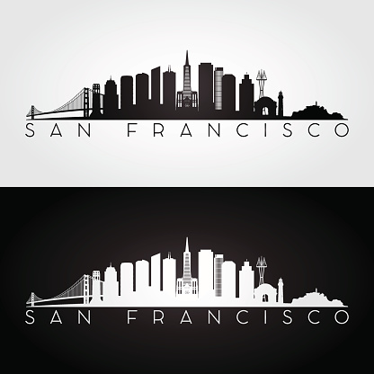 San Francisco USA skyline and landmarks silhouette
