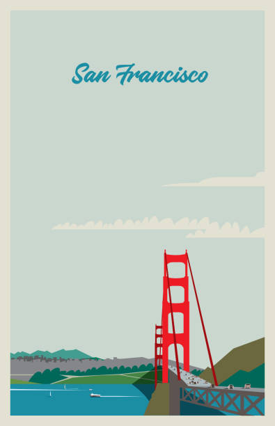 San Francisco Poster of retro colors, flat illustration with a simple style. Easy color change alcaraz stock illustrations