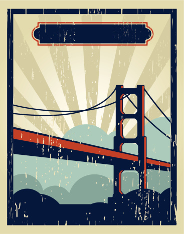 Classic poster of the golden gate, made with grunge technique