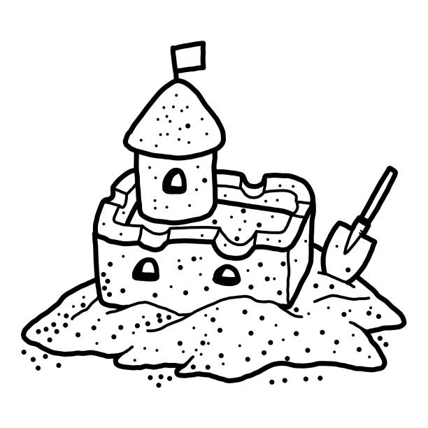 песчаный замок - drawing of a building sandcastle stock illustrations.