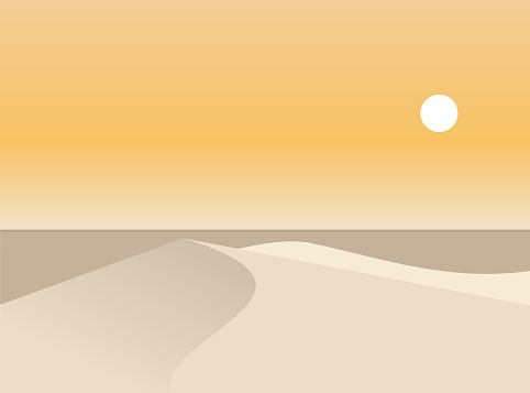 Sand dunes landscape. Sunset in the desert. Minimalist desert scenery.