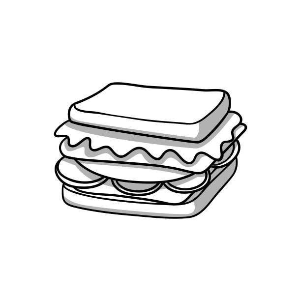 Sandwich illustration Food icon. Black and white doodle cartoon, vector illustration. sandwich drawings stock illustrations
