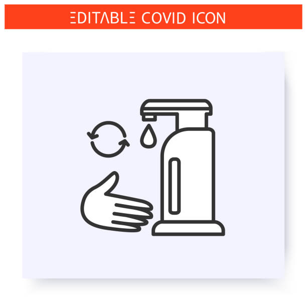 ilustraciones, imágenes clip art, dibujos animados e iconos de stock de icono de línea de reutilización de desinfectante - at home covid test
