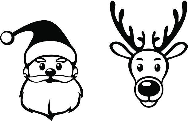 Santa and deer face Contour image face of Santa Claus and reindeer Rudolph rudolph the red nosed reindeer stock illustrations