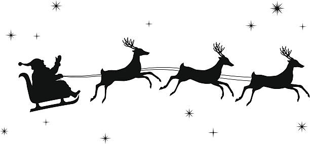 Santa and Deers vector art illustration