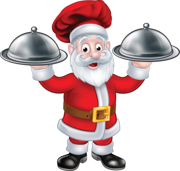 Santa Chef Christmas Dinner Concept Illustrations, Royalty-Free Vector