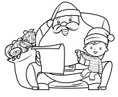 Vector Santa Claus and child sitting on chair with