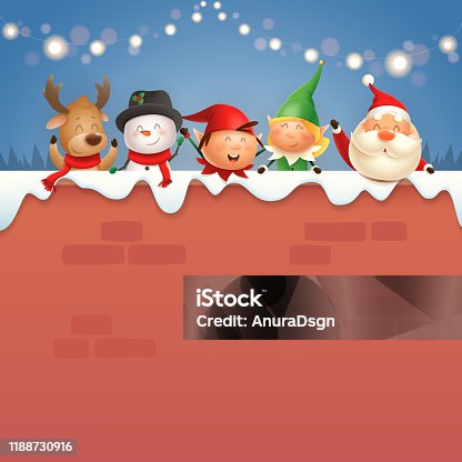 istock Santa Claus and friends on wall celebrate Christmas holidays 1188730916