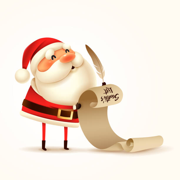 Santa Claus checking list. vector art illustration