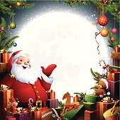 - santa with pile of gifts and toys