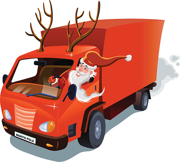 санта клаус доставки услуг - moving van truck cartoon van vehicle stock ill...