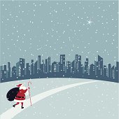 Santa Claus goes toward the city
