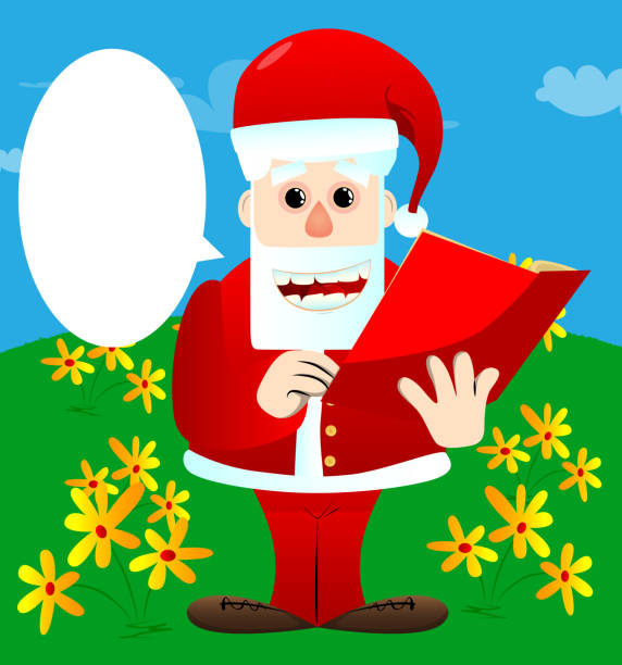 bildbanksillustrationer, clip art samt tecknat material och ikoner med santa claus in his red clothes with white beard reading a red book. - santa holding magazine