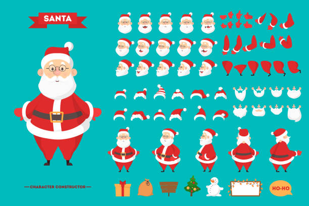 bildbanksillustrationer, clip art samt tecknat material och ikoner med jul tomten i röda kläder teckenuppsättningen - santa