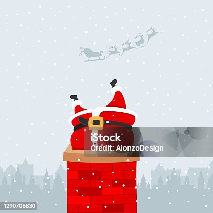 istock Santa Claus into the chimney 1290706830