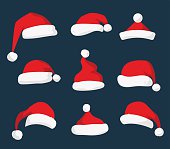 Santa Claus red hat silhouette. Santa hat, Santa red hat isolated on background. Santa hat. New Year 2016 santa red hat . Santa head hat vector. Santa Christmas hat decoration. Santa face hat vector