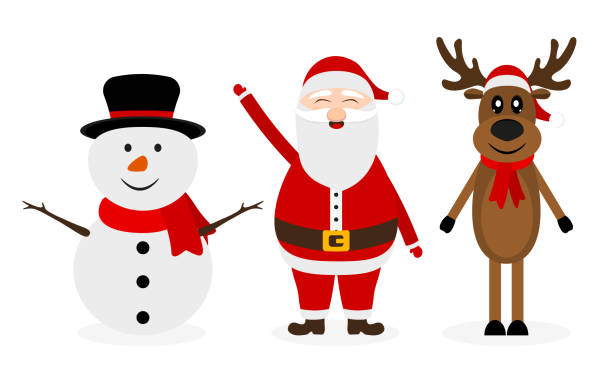 weihnachtsmann, rentier und schneemann zu weihnachten - nikolaus stiefel stock-grafiken, -clipart, -cartoons und -symbole