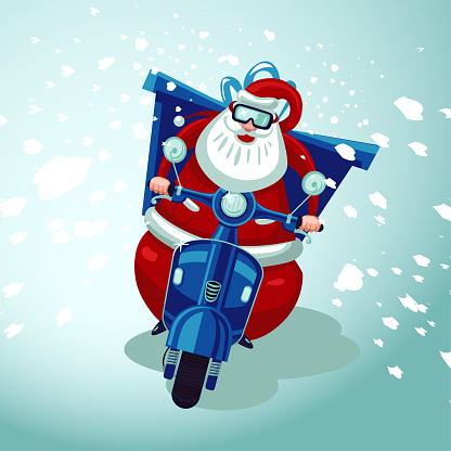 Vetores de Papai Noel Andando Em Uma Moto Moto Vintage Entrega De Presentes De Natal Loja Online Serviço De Courier De Férias e mais imagens de Papai Noel - iStock