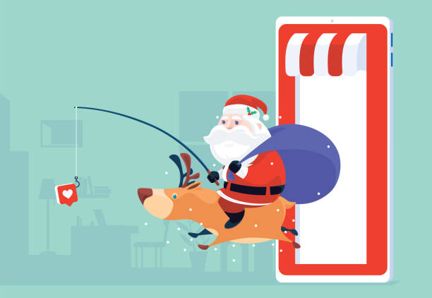 stockillustraties, clipart, cartoons en iconen met santa claus riding reindeer and holding like icon - piggyback funny