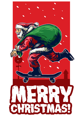 VERY COOL Skate Card SANTA'S FLIPPED Skateboard Christmas card Funny card 
