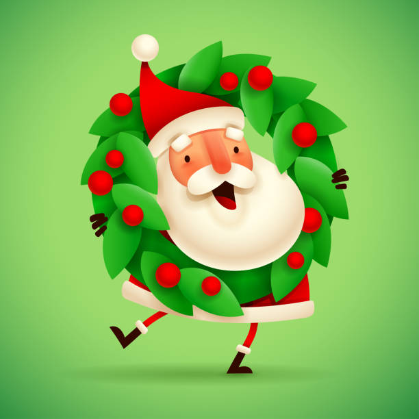 Santa Claus with a Christmas wreath vector art illustration