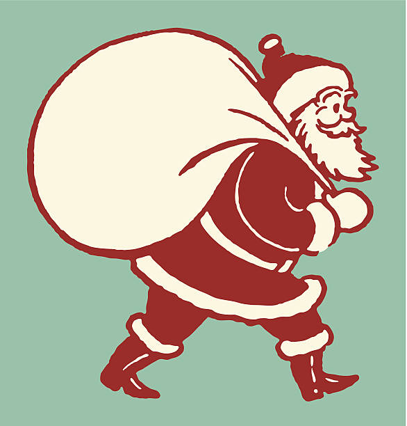 weihnachtsmann mit sack von spielzeug - weihnachtsmann stock-grafiken, -clipart, -cartoons und -symbole