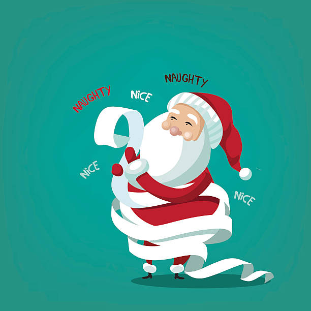 Santa Claus wrapped in his naughty and nice list vector art illustration
