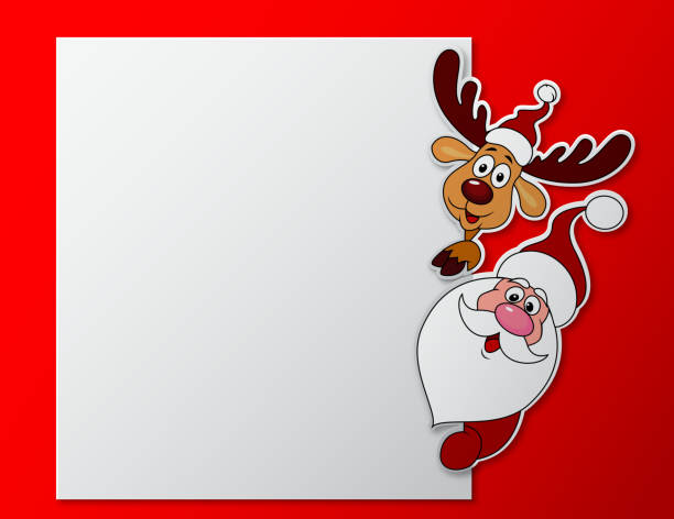 Santa Clause and deer with blank sign Vector illustration of Santa clause and deer with blank sign rudolph the red nosed reindeer stock illustrations